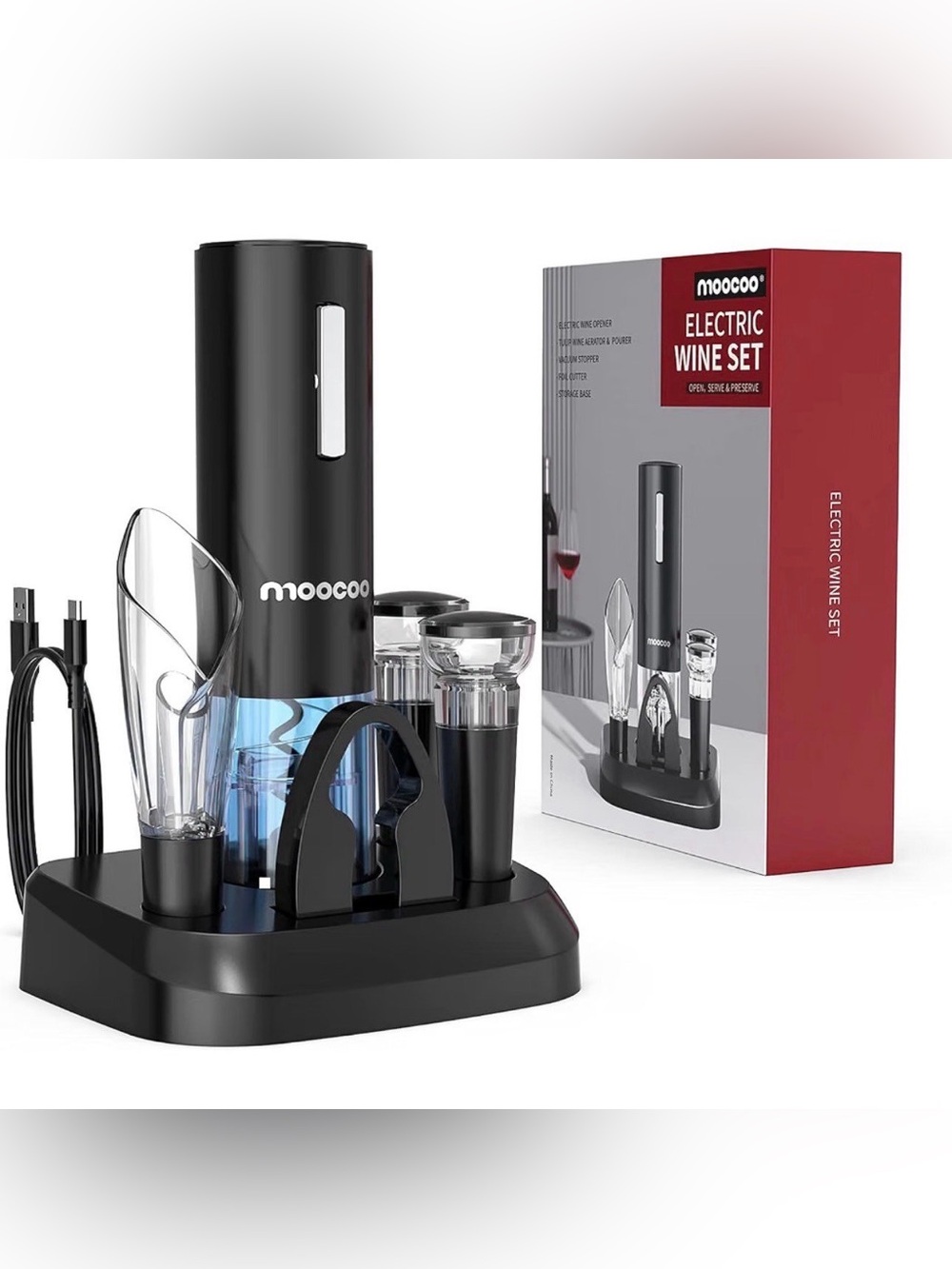 Moocoo Electric Wine Opener with Charging Base, Cordless Electric Wine Bottle Op